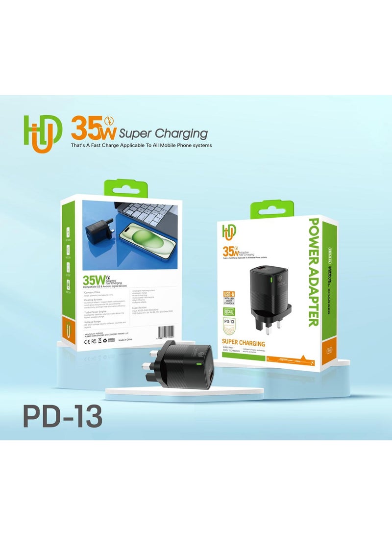 35W PD USB Power Adapter - Super Fast Charging with USB-A Port - PD-13 Model