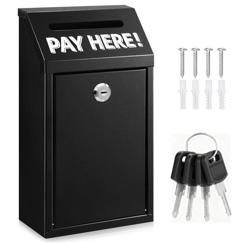 Hualleko Metal Donation Box with Lock â€“ Wall Mounted Cash Money Box with Slot for Cash Deposit, Hualleko Money Drop with Lock and Slot for Home/Office/Outdoors 10.2 x 5.6 x 2.9 Inch(Black) - Image 1