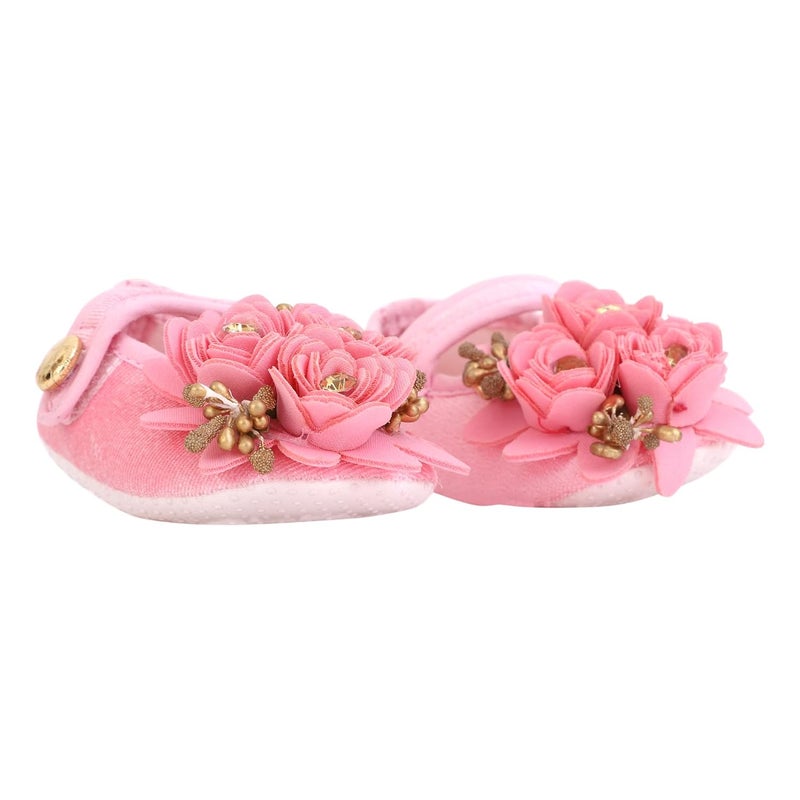 Coco Candy New Infant Baby Floral Velvet Pink Booties Shoes for Girls - Image 2
