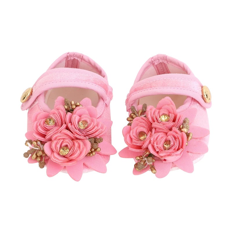 Coco Candy New Infant Baby Floral Velvet Pink Booties Shoes for Girls - Image 1
