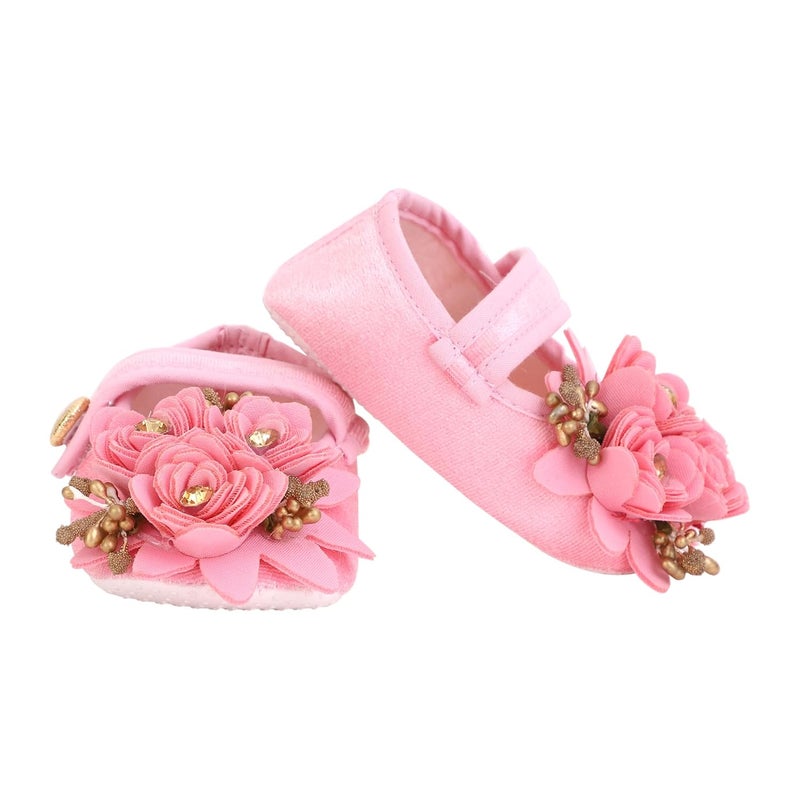Coco Candy New Infant Baby Floral Velvet Pink Booties Shoes for Girls - Image 3