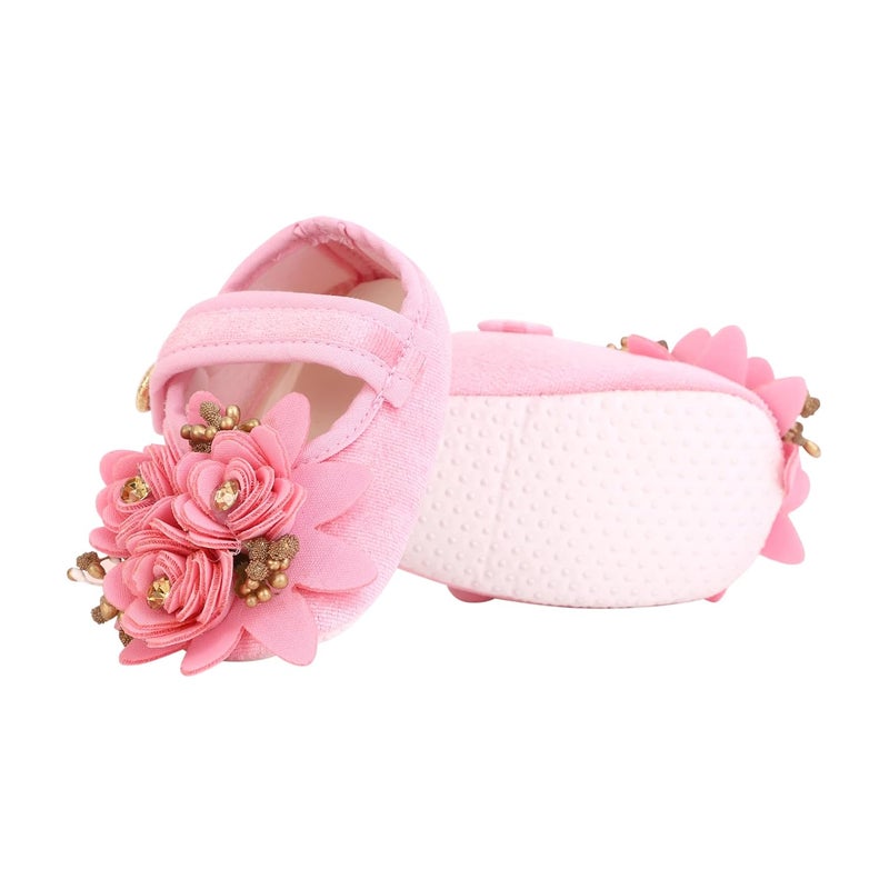 Coco Candy New Infant Baby Floral Velvet Pink Booties Shoes for Girls - Image 5