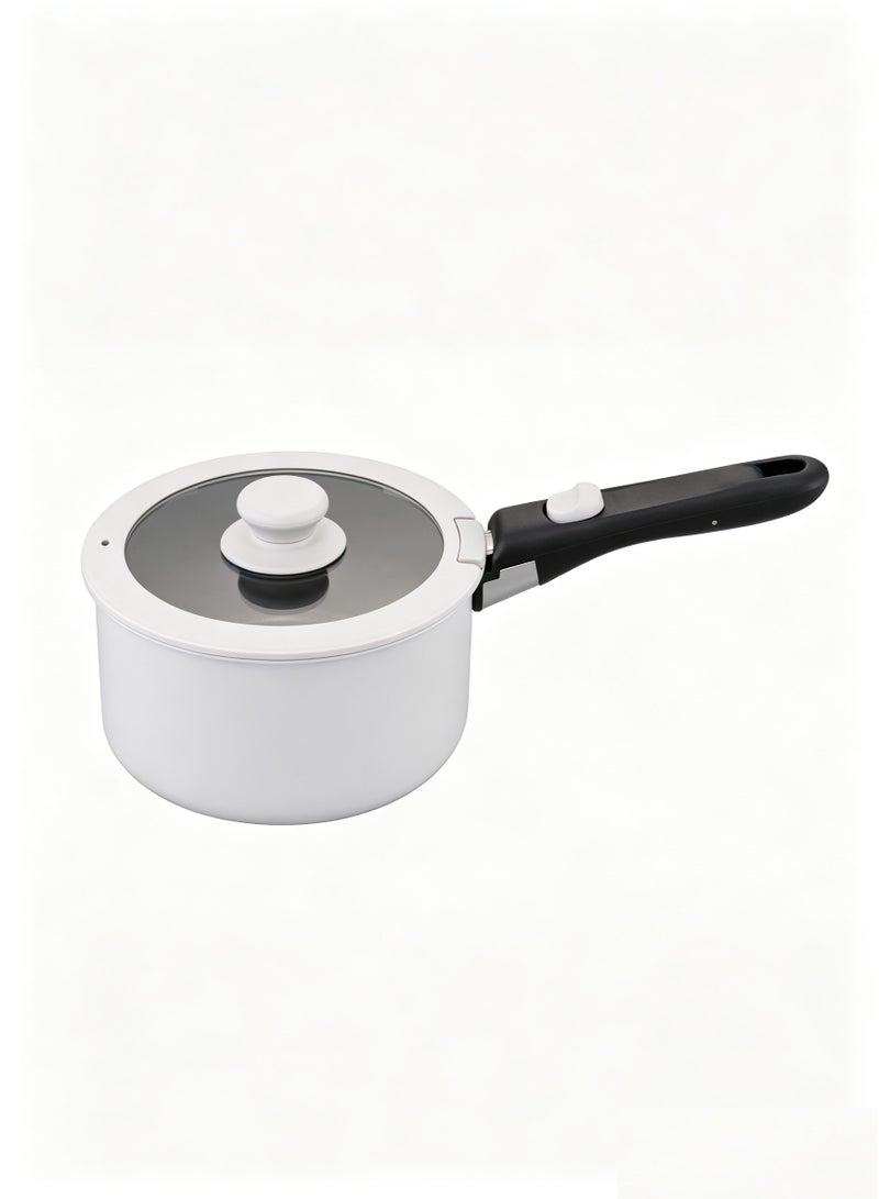 Noon East 10 Piece Detachable Aluminum Cookware Set, Non-Stick, 1x16cm Saucepan with Lid, 1x18cm Saucepan with Lid, 1x24cm Saute Pan with Lid, 1x28cm Frypan, 1x16cm Fridge Lid, 1x18cm Fridge Lid, 1 removable handle - Light Grey - Image 3