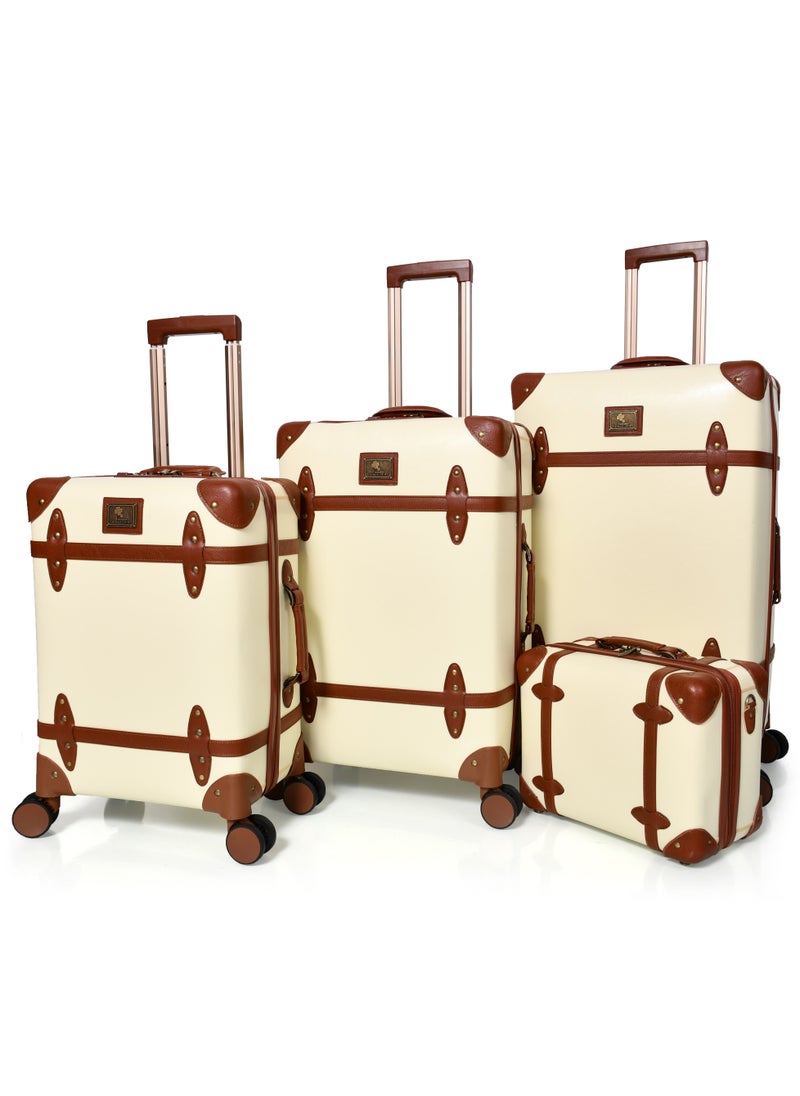 MORANO Morano Classic Leather Luggage 4 Pcs Set Beige and Brown 28''-24''-20'''-14'''Inches  - Image 1