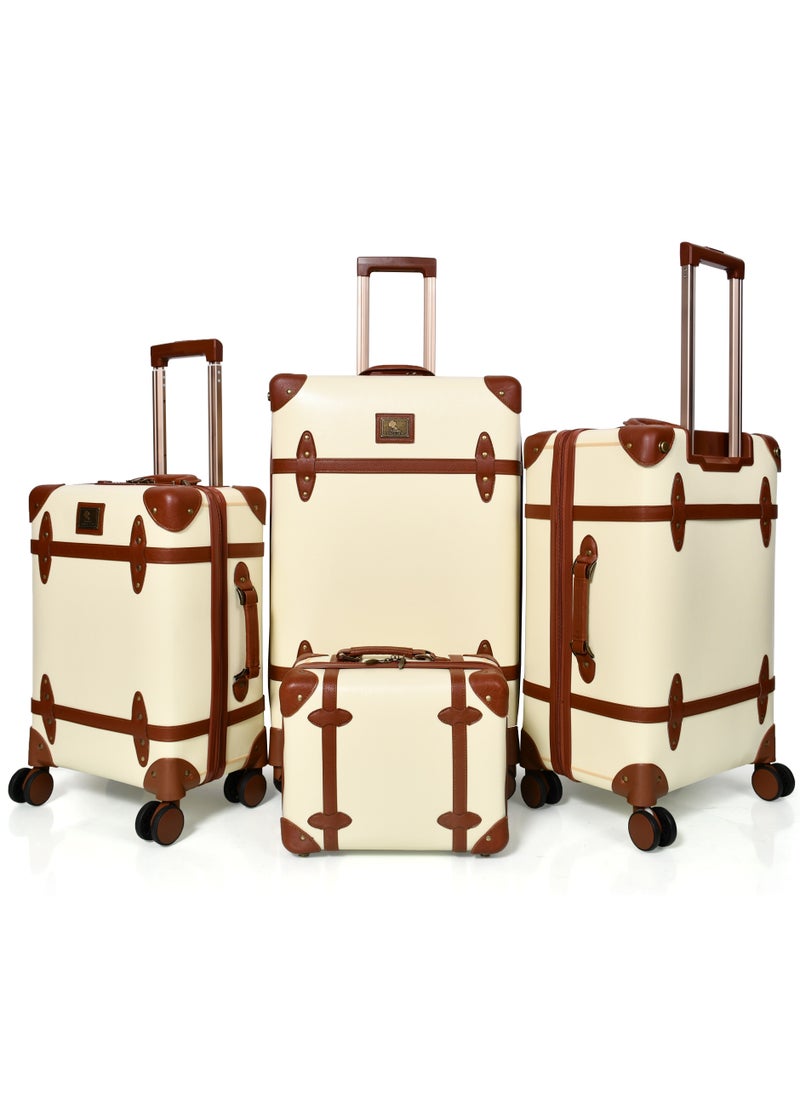 MORANO Morano Classic Leather Luggage 4 Pcs Set Beige and Brown 28''-24''-20'''-14'''Inches  - Image 2