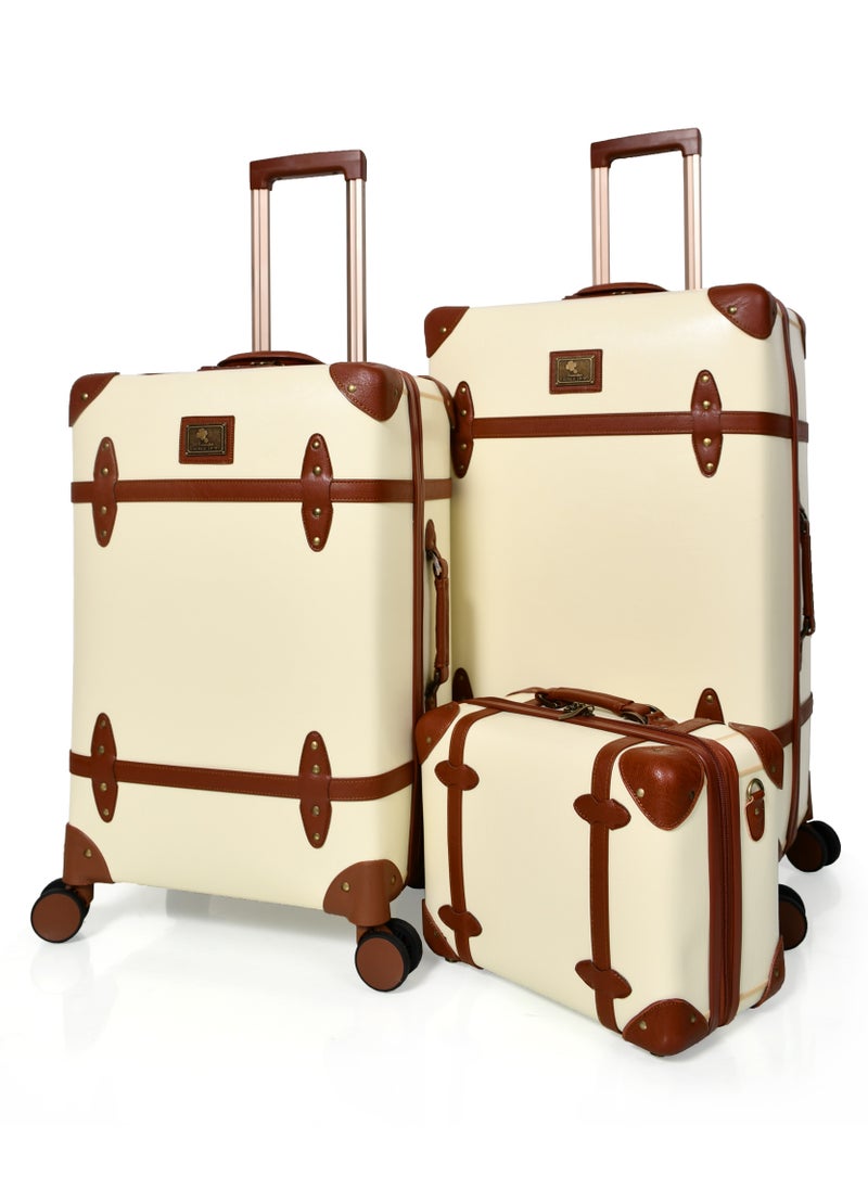 MORANO Morano Classic Leather Luggage 4 Pcs Set Beige and Brown 28''-24''-20'''-14'''Inches  - Image 3