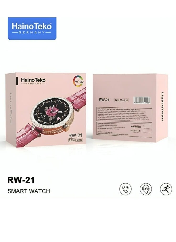 Haino Teko RW-21 Smart Watch Elegant Design With 2 Leather Straps For Women And a Wireless Charger Multicolour  - Image 2