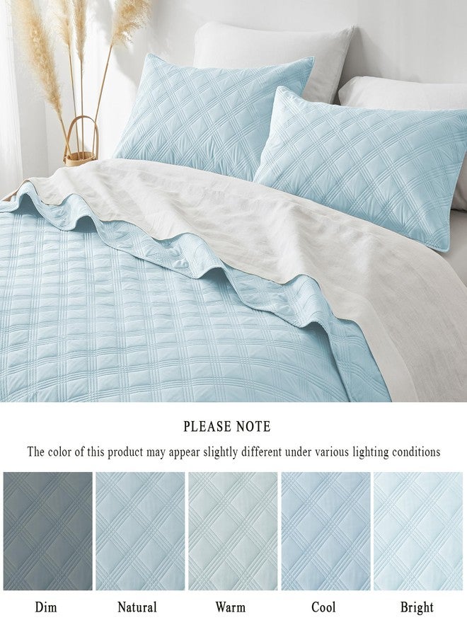 inron Quilt Set King Size,Sky Blue Microfiber Ultrasonic Cal King Bedspreads,Lightweight Breathable Coverlet,Modern Geometric Pattern Thin Bedding Set for All Seasons(1 Quilt,2 Pillow Shams) - Image 4