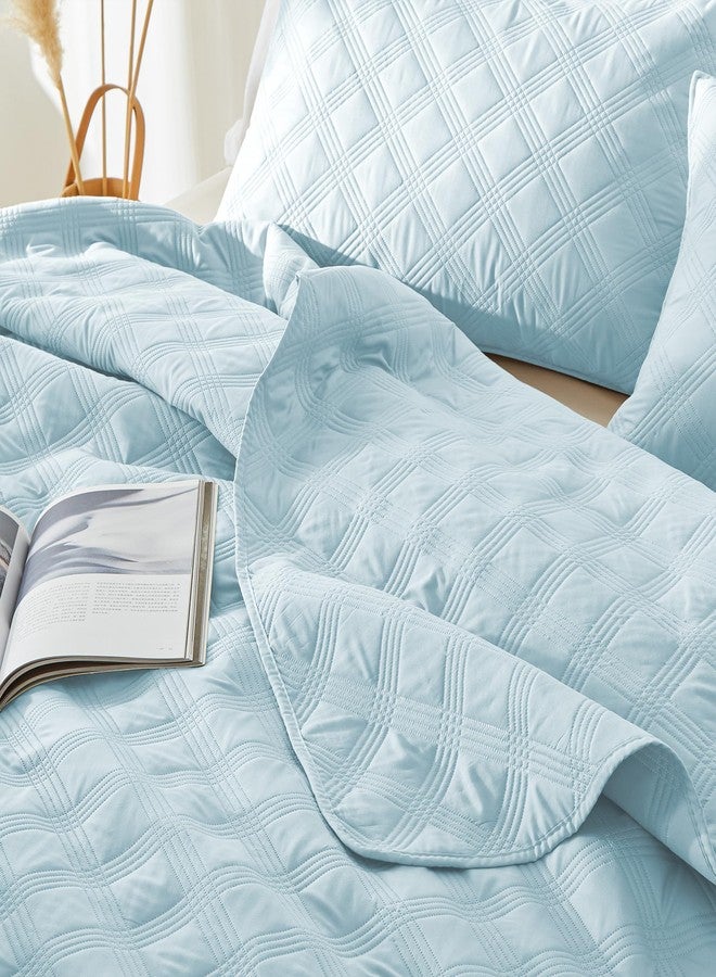 inron Quilt Set King Size,Sky Blue Microfiber Ultrasonic Cal King Bedspreads,Lightweight Breathable Coverlet,Modern Geometric Pattern Thin Bedding Set for All Seasons(1 Quilt,2 Pillow Shams) - Image 5