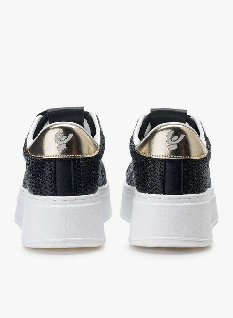 فريدي سنيكرز نسائي أسود منصة فريدي مزين بالجواهر فاخر بنعل منسوج - Image 3