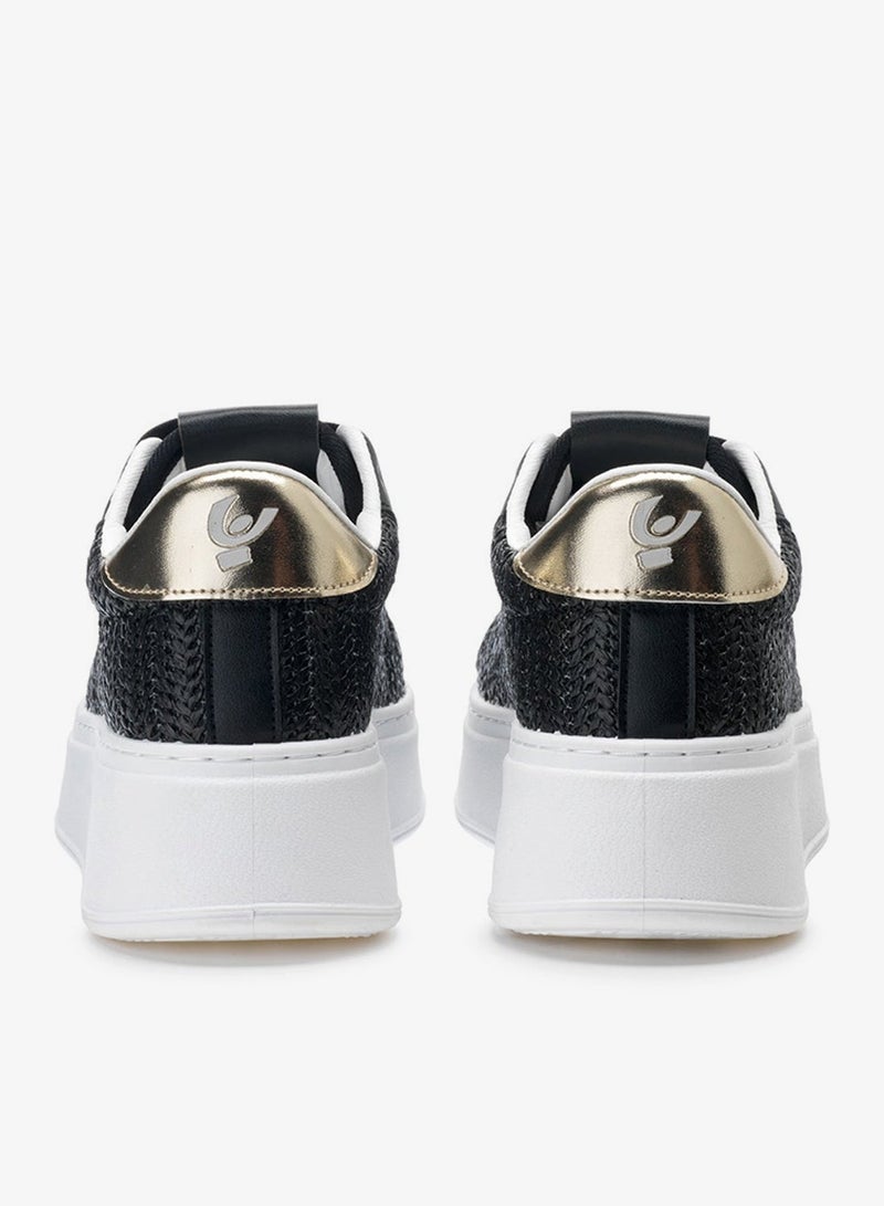 فريدي سنيكرز نسائي أسود منصة فريدي مزين بالجواهر فاخر بنعل منسوج - Image 3