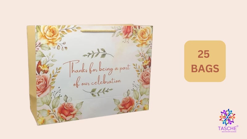 TASCHE Jayavarapu Celebration Design Printed Assorted Design Paper Carry Bags | Gift Bags for Return gifts, Wedding, Birthday and presents (9 * 12 * 4 Inches) (Pack of 25) - Image 4
