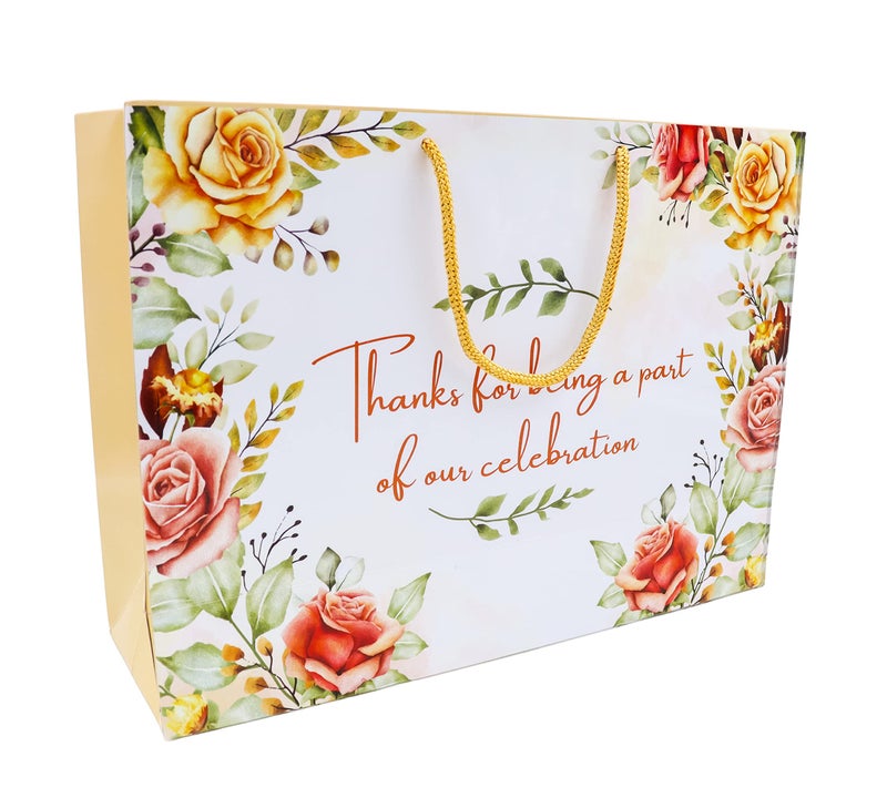 TASCHE Jayavarapu Celebration Design Printed Assorted Design Paper Carry Bags | Gift Bags for Return gifts, Wedding, Birthday and presents (9 * 12 * 4 Inches) (Pack of 25) - Image 1