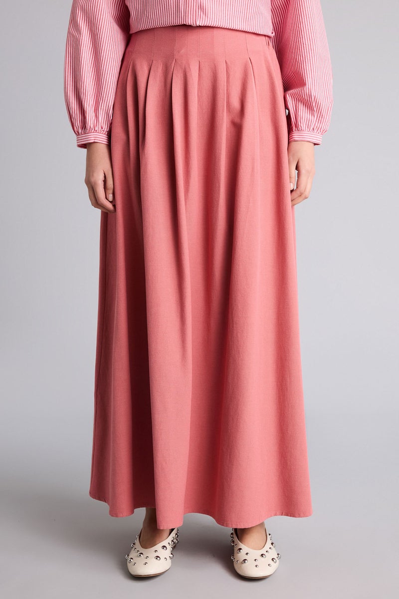 DeFacto Pink Woman A Cut Linen Blended Maxi Skirt Casual - Image 3