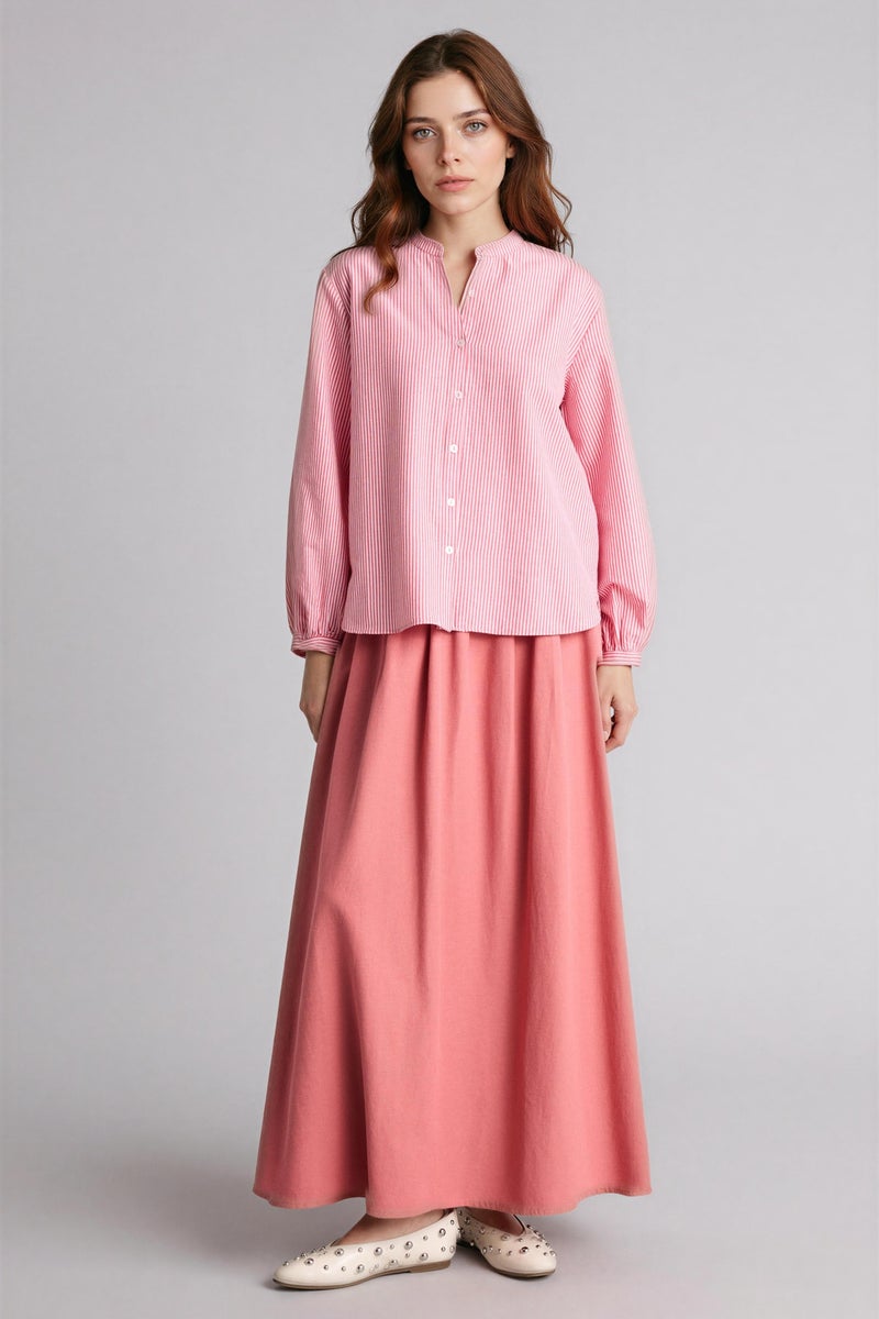 DeFacto Pink Woman A Cut Linen Blended Maxi Skirt Casual - Image 1
