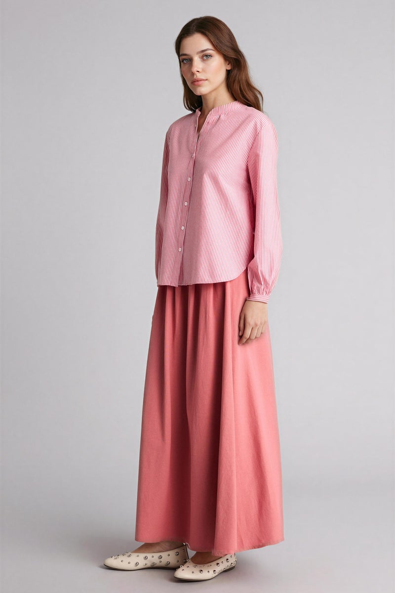 DeFacto Pink Woman A Cut Linen Blended Maxi Skirt Casual - Image 2