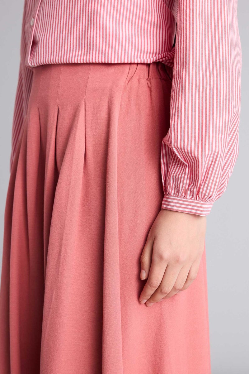 DeFacto Pink Woman A Cut Linen Blended Maxi Skirt Casual - Image 4