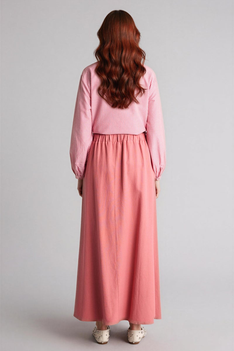 DeFacto Pink Woman A Cut Linen Blended Maxi Skirt Casual - Image 5