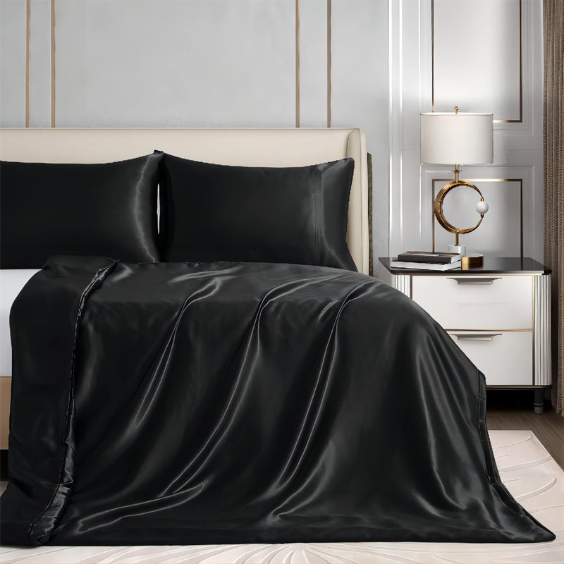 Homiest 60x80 Duvet Cover for Weighted Blanket Black Satin Weighted Blanket Cover with 8 Ties Silky Removable Zippered Duvet Cover FullQueen Heavy Blanket Duvet Cover for Adults