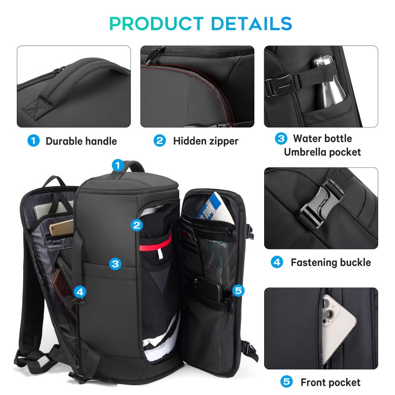 BANGE 40L Travel Backpack with Shoe Compartment, Large Capacity Weekender Bag Daypack Fits 17.3 Inch Laptop, Carry-on Luggage Backpack with Water Bottle Holder for Traveling, Hiking, Business - Image 4