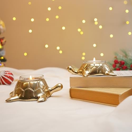 BEHOMA Golden Turtle Votive Holder Set of Mother & Child,Decor Elegant Home & Office Dcor Accessories for Living Room,Collectibles Perfect for Birthday,Mother's Day,Votives Candle Included,16cm,12.5cm - Image 1