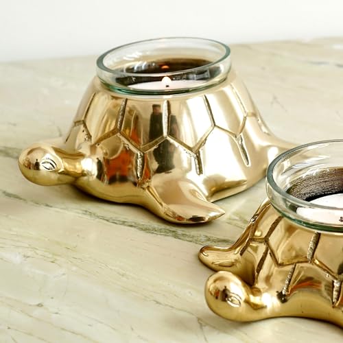 BEHOMA Golden Turtle Votive Holder Set of Mother & Child,Decor Elegant Home & Office Dcor Accessories for Living Room,Collectibles Perfect for Birthday,Mother's Day,Votives Candle Included,16cm,12.5cm - Image 2