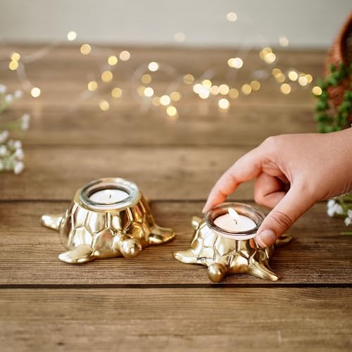 BEHOMA Golden Turtle Votive Holder Set of Mother & Child,Decor Elegant Home & Office Dcor Accessories for Living Room,Collectibles Perfect for Birthday,Mother's Day,Votives Candle Included,16cm,12.5cm - Image 5