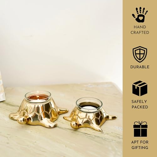 BEHOMA Golden Turtle Votive Holder Set of Mother & Child,Decor Elegant Home & Office Dcor Accessories for Living Room,Collectibles Perfect for Birthday,Mother's Day,Votives Candle Included,16cm,12.5cm - Image 3