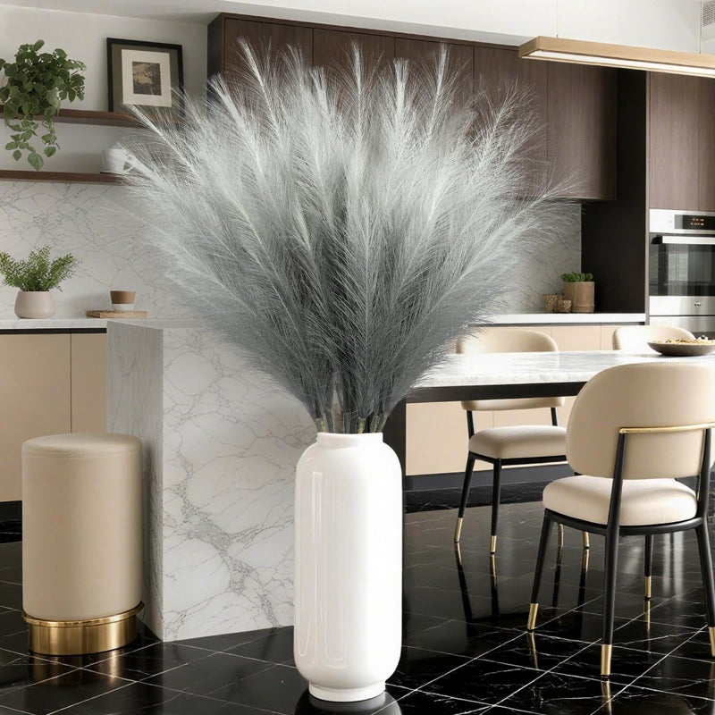 TORONTOKYO 8Pcs Grey Faux Pampas Grass Tall Decor, 35.4â€ Fluffy Artificial Pompous Grass Branches, Large Pampas Grass Reed Stems for Floor Vase Filler, Wedding, Baby Shower, Home and Boho Decor - Image 5