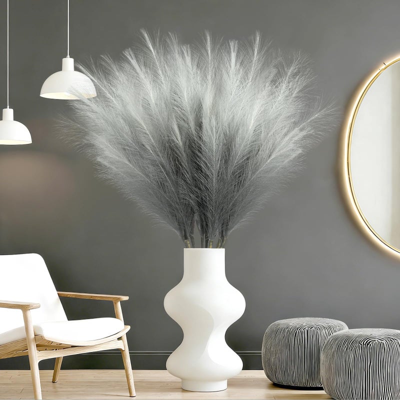 TORONTOKYO 8Pcs Grey Faux Pampas Grass Tall Decor, 35.4â€ Fluffy Artificial Pompous Grass Branches, Large Pampas Grass Reed Stems for Floor Vase Filler, Wedding, Baby Shower, Home and Boho Decor - Image 3
