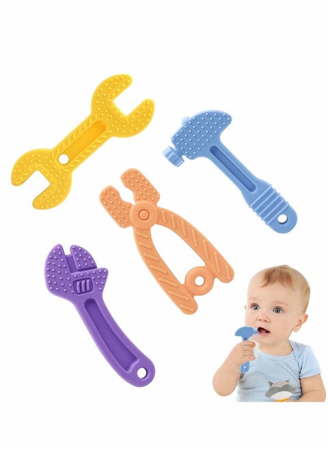 Teething Toys for Babies 1 Year, Baby Set, BPA-Free Silicone, Soft Textures, Molar Teether, Easy to Hold, Clean and Freeze - 4 Packs
