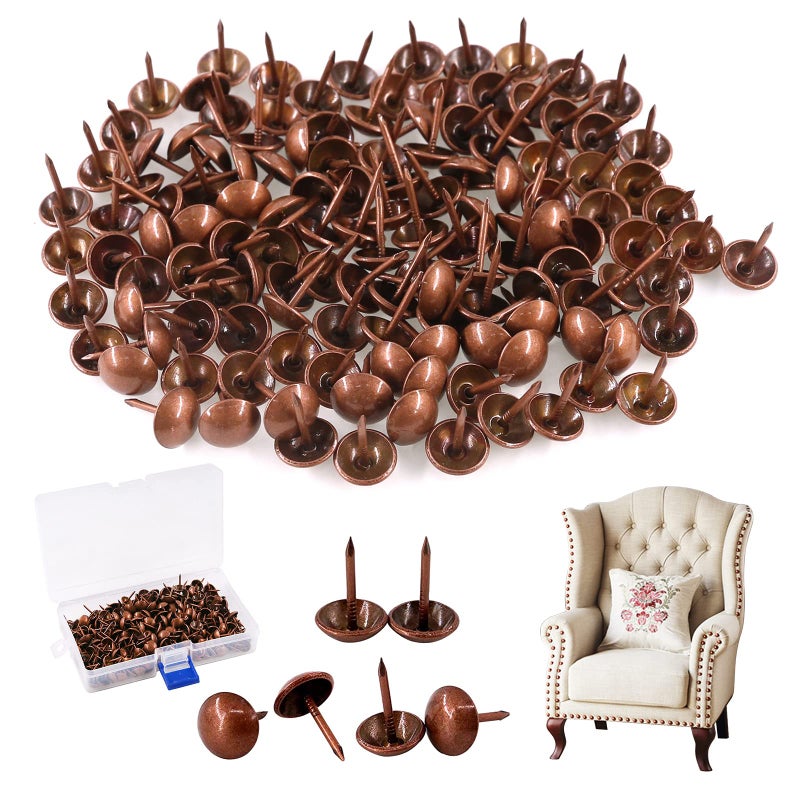 Rustark 300-Pcs 7/16'' [11mm] Antique Upholstery Decorative Tacks Furniture Sofa Thumb Tacks Nails Pins Assortment Kit for Upholstered Furniture Cork Board - Red Copper - Image 1