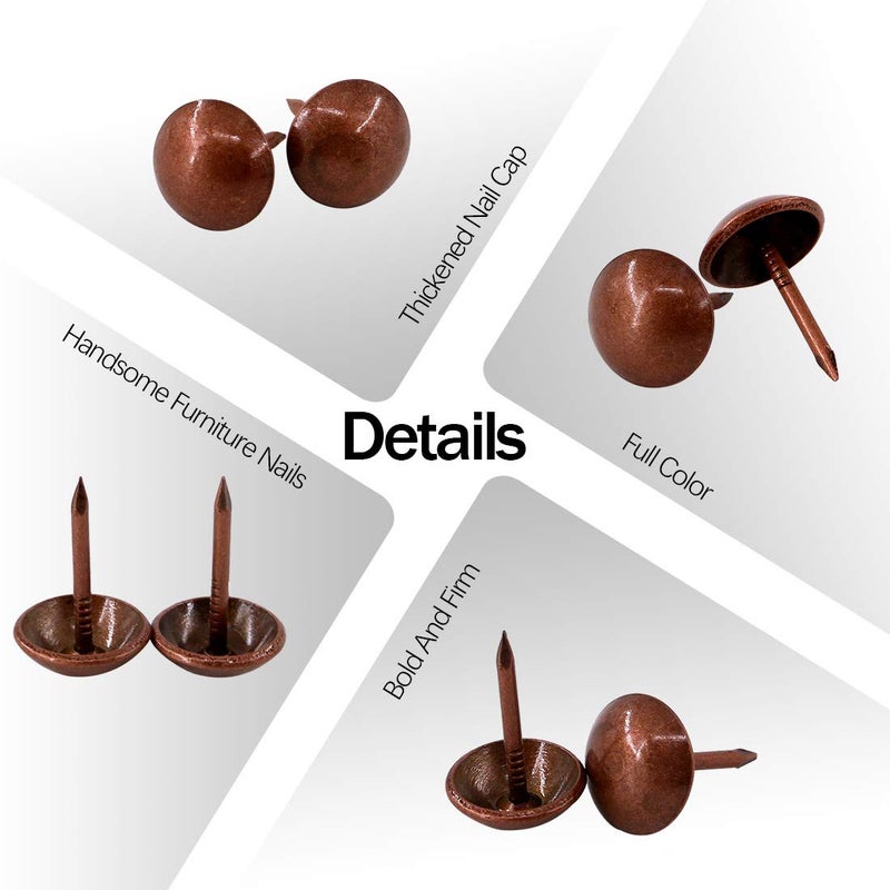 Rustark 300-Pcs 7/16'' [11mm] Antique Upholstery Decorative Tacks Furniture Sofa Thumb Tacks Nails Pins Assortment Kit for Upholstered Furniture Cork Board - Red Copper - Image 4