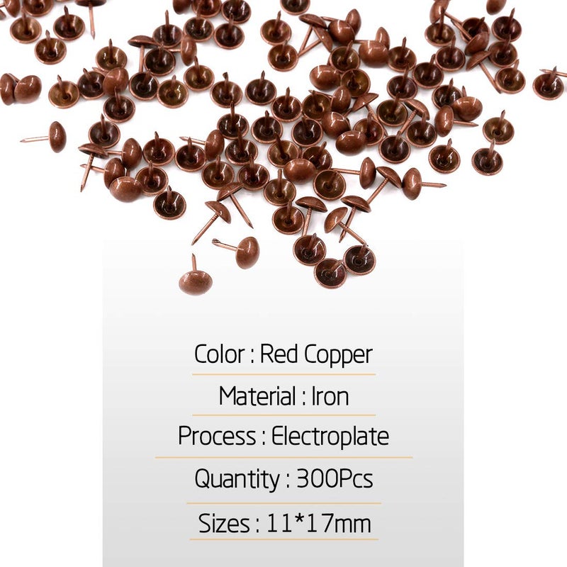 Rustark 300-Pcs 7/16'' [11mm] Antique Upholstery Decorative Tacks Furniture Sofa Thumb Tacks Nails Pins Assortment Kit for Upholstered Furniture Cork Board - Red Copper - Image 3