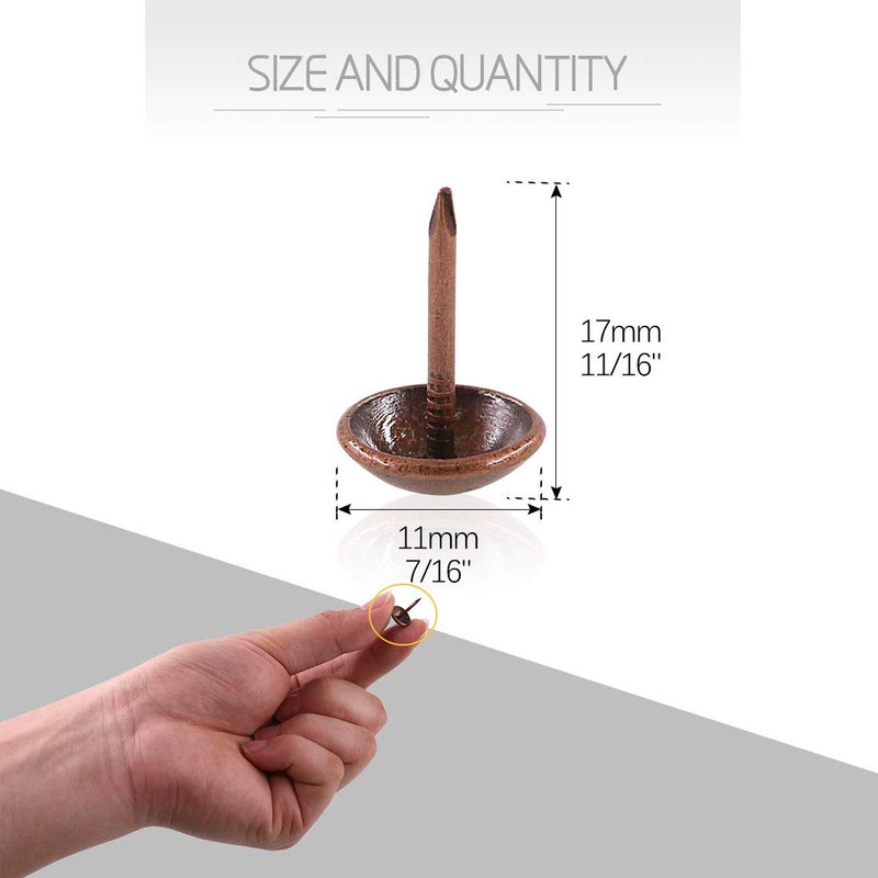 Rustark 300-Pcs 7/16'' [11mm] Antique Upholstery Decorative Tacks Furniture Sofa Thumb Tacks Nails Pins Assortment Kit for Upholstered Furniture Cork Board - Red Copper - Image 2