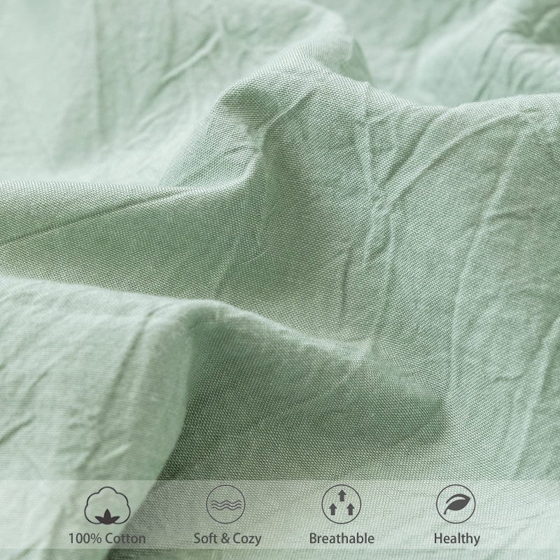 MooMee Fitted Bottom Sheet Only 100% Washed Cotton Linen Like Textured Breathable Durable Soft Comfy Deep Pocket Fits Mattress up to 17"" (Sage Green  Queen) - Image 5
