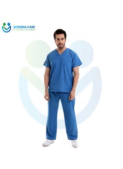 ACNORIA CARE Men's Medical Scrubs Consisting Of Two Pieces Top And Pants 25% Viscose 75% Polyester Light Blue Color - Size XL - From Acnoria Care  - Image 2