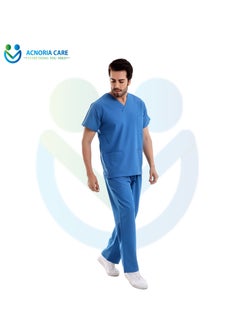 ACNORIA CARE Men's Medical Scrubs Consisting Of Two Pieces Top And Pants 25% Viscose 75% Polyester Light Blue Color - Size XL - From Acnoria Care  - Image 3