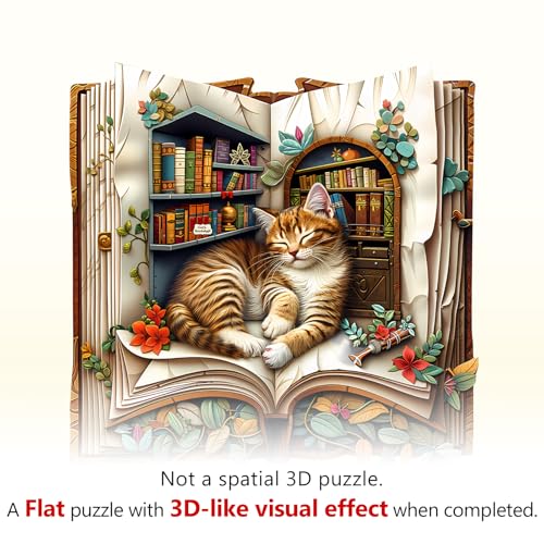 WOODBESTS Wooden Puzzles for Adults Cat in The Book Wood Puzzles Adult195 Pieces M 106 104in Unique Shape Wooden Animal Jigsaw Puzzles Birthday Gifts for Adults Family Game - Image 5