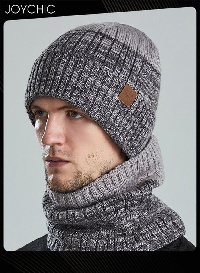 Joychic 2 pcs Winter Beanie Hat Scarf Set Warm Knit Hats Skull Cap Neck Warmer with Thick Fleece Lined for Men Outdoor Sports Hat Sets  - Image 2