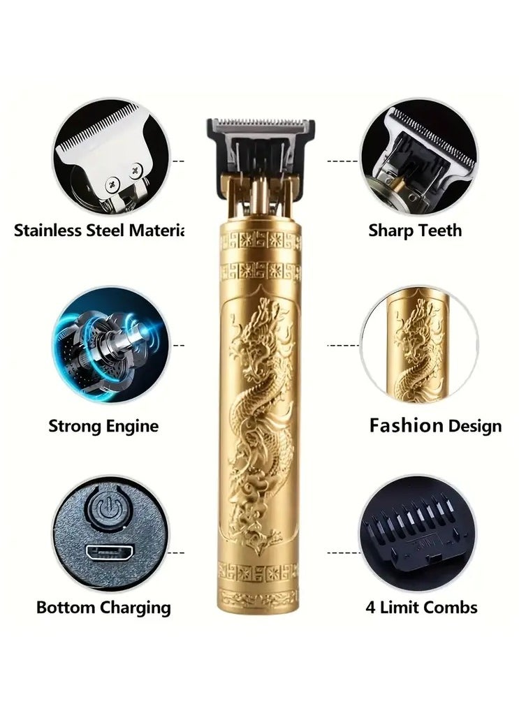 ORiTi Engraved Electric Hair Clipper, USB Rechargeable Trimmer With T/R-Shaped Cutter Heads, Washable Blades, 4 Guide Combs For Hair, Beard, And Body Grooming - Image 2