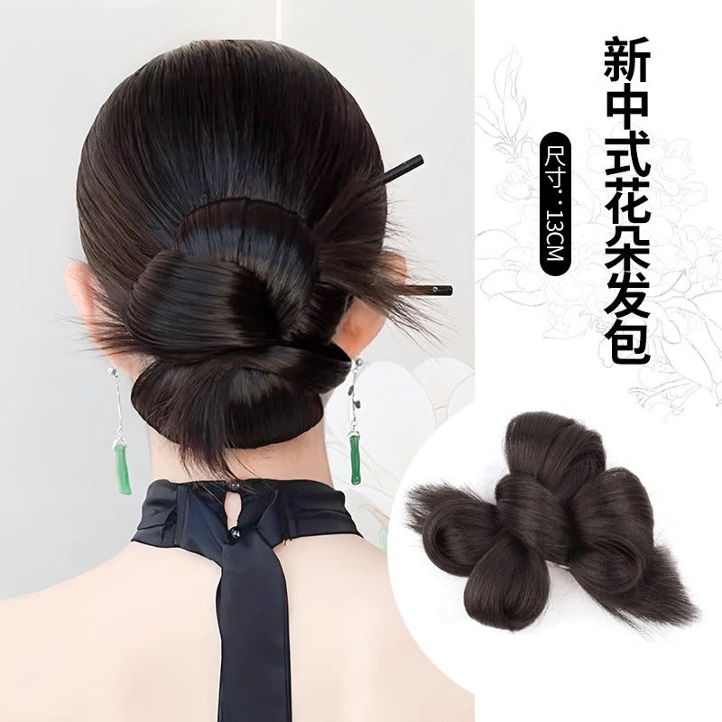 Generic Chinese Hair Bun Maker Traditional Floral Hairstyle Chinese flower hair bag [Brown black]]