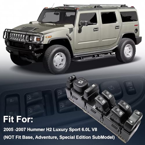 TINJO Front Left Driver Side Master Window Switch Compatible with 2005 2006 2007 Hummer H2 Luxury Sport 60L V8 NOT Fit Base Adventure Special Edition SubModel Replace OE 15883429 - Image 3