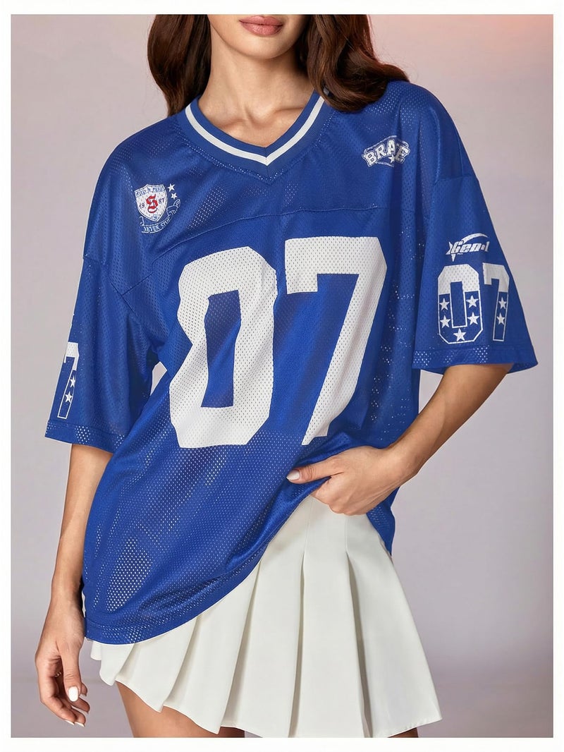 Jersey Shirt SOLY HUX Y2k Graphic Number Oversized V Neck - Image 4