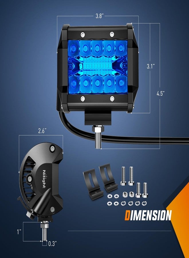 Nilight 4 inch LED Light Pod Blue Triple Row 2PCS 60W Flood Spot Combo Driving Fog Fishing Hunting Emergency Safety Signal Deck Trailer Lighting for UTV Pick-up Van Boat Tractor - Image 2