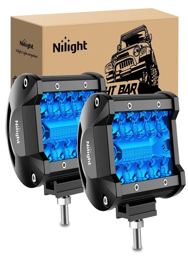 Nilight 4 inch LED Light Pod Blue Triple Row 2PCS 60W Flood Spot Combo Driving Fog Fishing Hunting Emergency Safety Signal Deck Trailer Lighting for UTV Pick-up Van Boat Tractor - Image 1