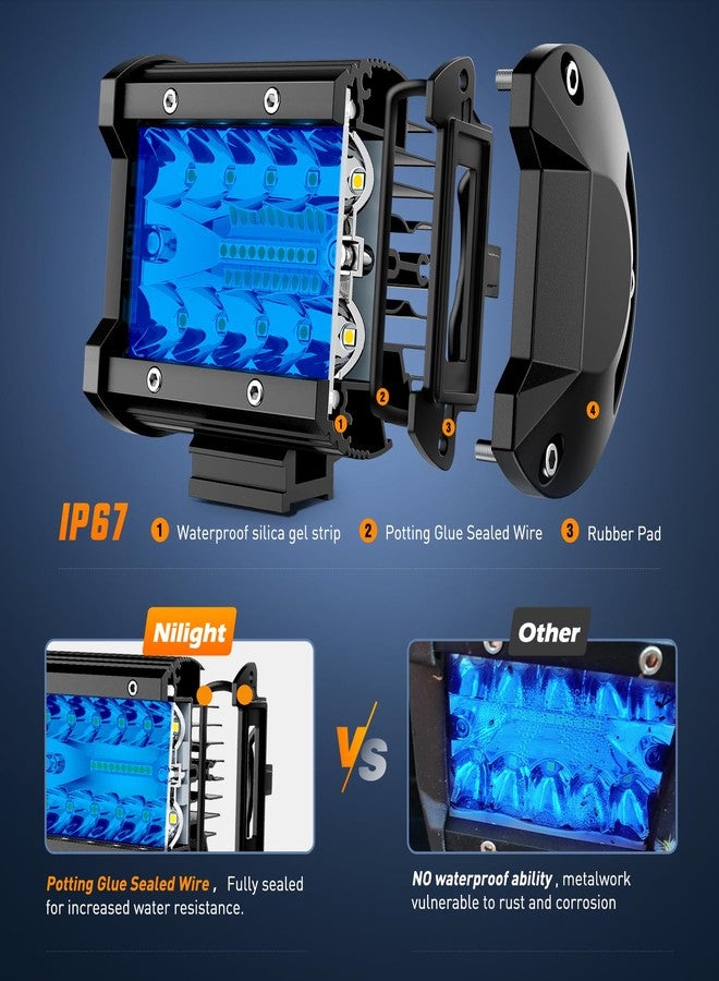 Nilight 4 inch LED Light Pod Blue Triple Row 2PCS 60W Flood Spot Combo Driving Fog Fishing Hunting Emergency Safety Signal Deck Trailer Lighting for UTV Pick-up Van Boat Tractor - Image 4