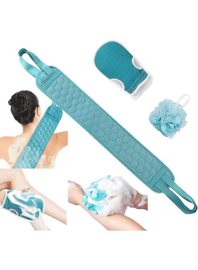 YONIMI Exfoliating Body Scrubber Shower Set - 3pcs, Back Scrubber, Sponge Pad & Loofah Mesh Bath Pouf for Men Women Shower Bath, Sensitive, Delicate, Dry Skin. Reusable - Image 1