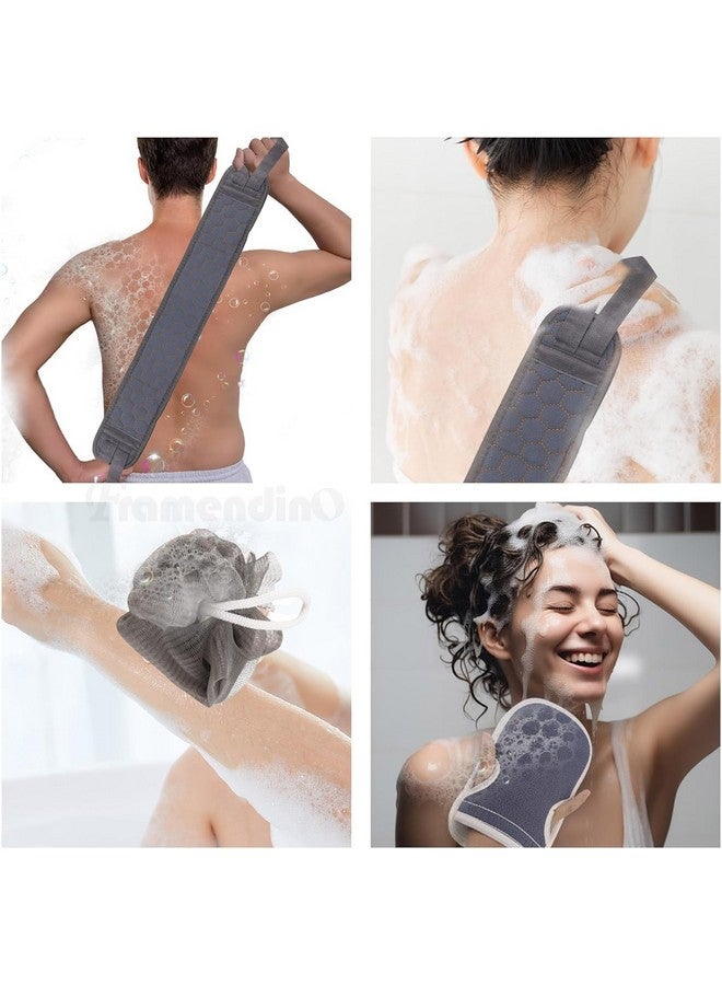 YONIMI Exfoliating Body Scrubber Shower Set - 3pcs, Back Scrubber, Sponge Pad & Loofah Mesh Bath Pouf for Men Women Shower Bath, Sensitive, Delicate, Dry Skin. Reusable - Image 4
