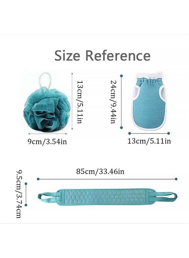 YONIMI Exfoliating Body Scrubber Shower Set - 3pcs, Back Scrubber, Sponge Pad & Loofah Mesh Bath Pouf for Men Women Shower Bath, Sensitive, Delicate, Dry Skin. Reusable - Image 2